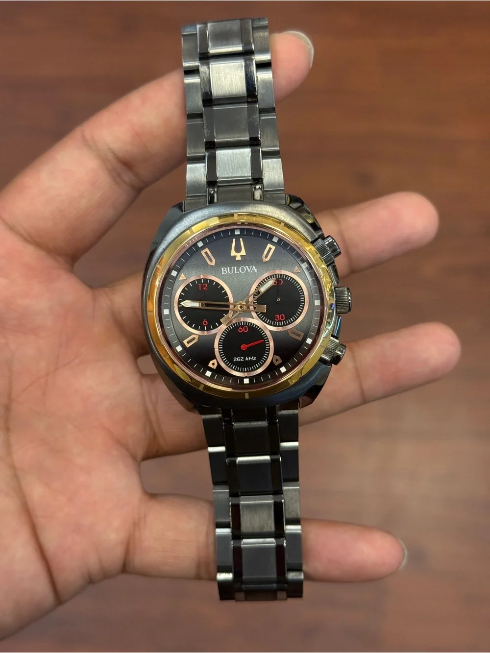 Bulova gunmetal and Rose Gold curv Men's Chronograph Watch
